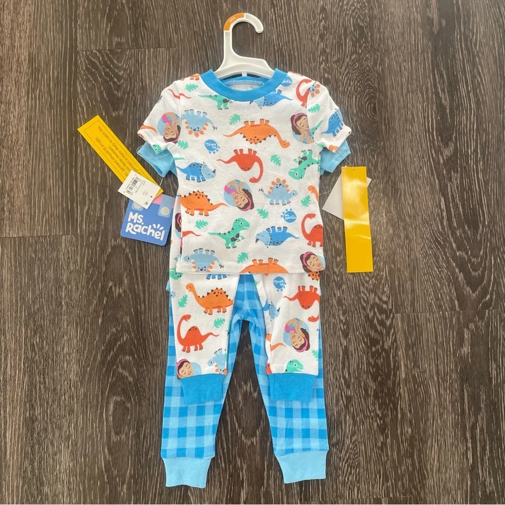 Ms. Rachel Toddler Boys Dinosaur Snug Fit 4-Piece Pajama Set 12 Months